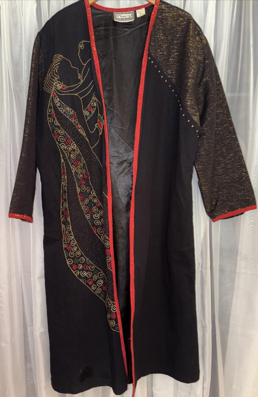 Vintage Molato 2 Piece Black Dress with Unique Duster Mother And Child Design XL